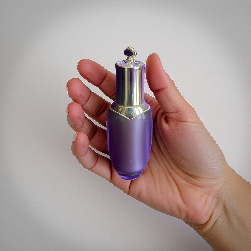 Hand holding a Royal Adventure Skin, Royal Glow bottle